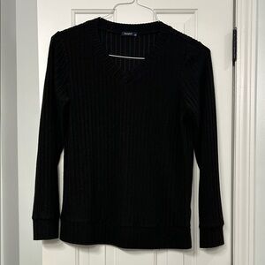 Ribbed Black V-Neck Sweater